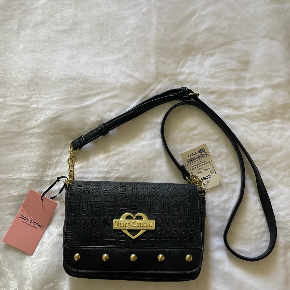Juicy Couture Embossed Black Crossbody Bag with Gold Accents